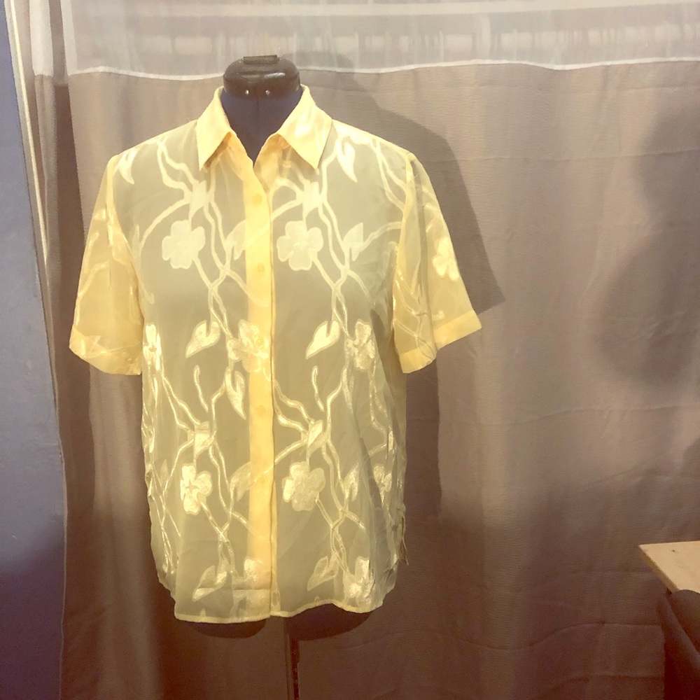 Women see through button down blouse